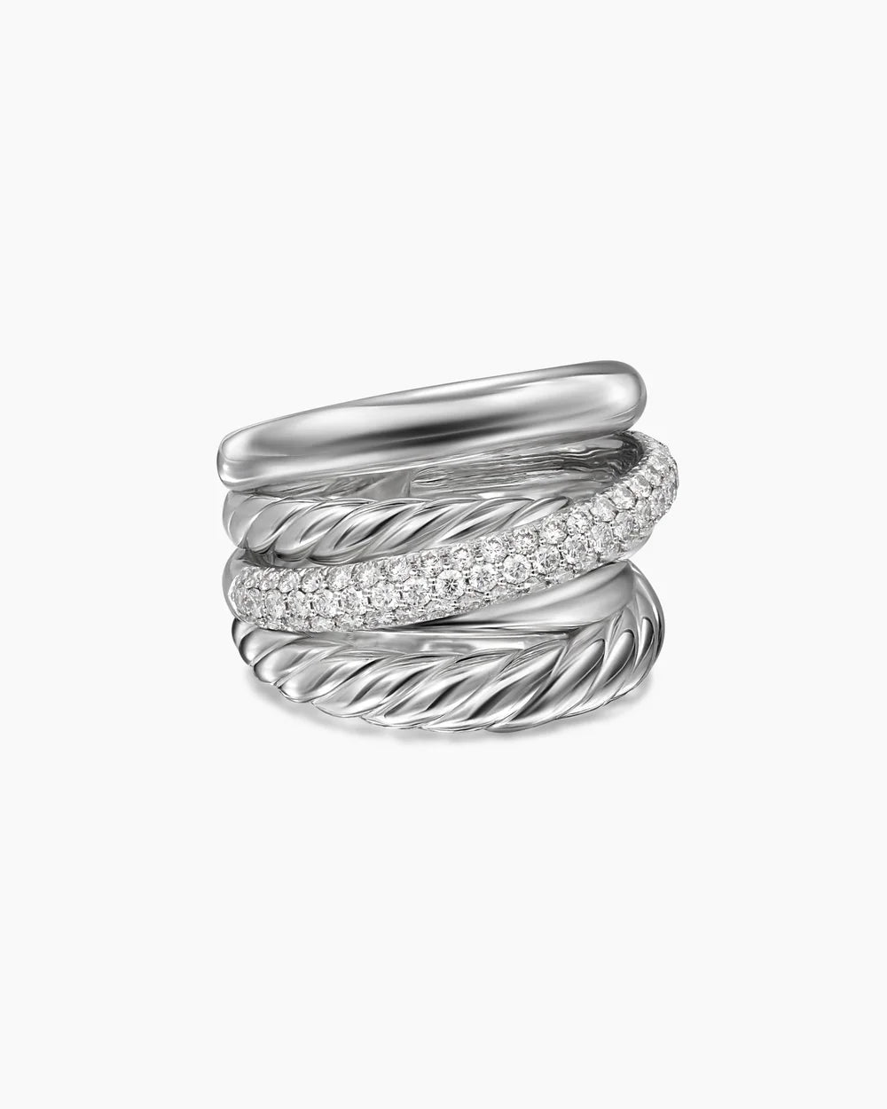 CROSSOVER FIVE ROW RING Sterling Silver with Diamonds, 17.5mm