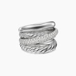 CROSSOVER FIVE ROW RING Sterling Silver with Diamonds, 17.5mm