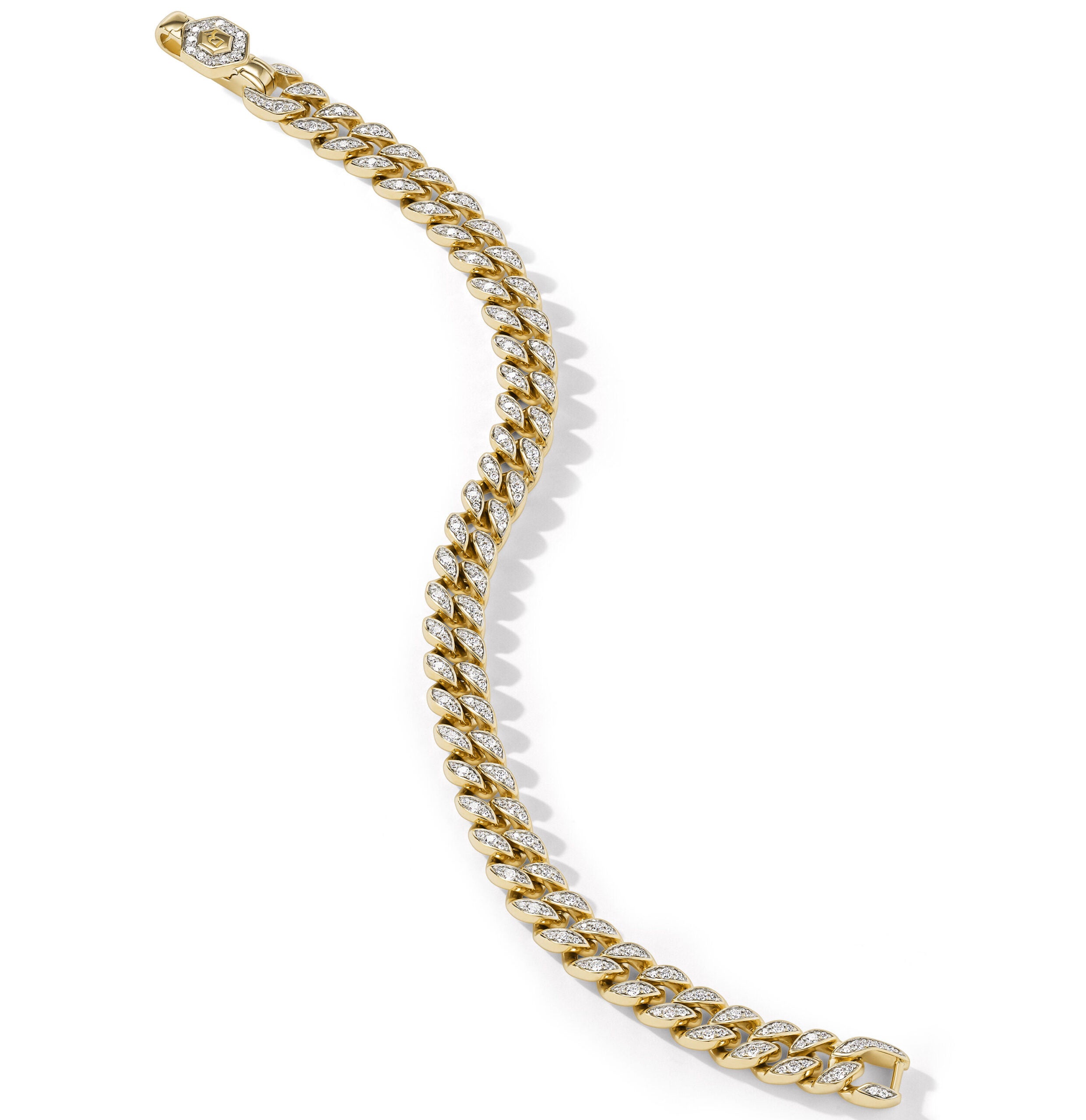 Curb Chain Bracelet in 18K Yellow Gold with Diamonds, 7mm