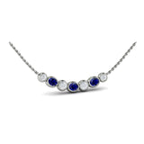 Adella Diamond and Sapphire Rounded Bezel Pendant Necklace in 18K White Gold