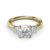 18K Yellow Gold Brilliant Cut Three Stone Semi-Mount Engagement Ring
