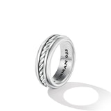 Cable Inset Band Ring in Sterling Silver, 8mm