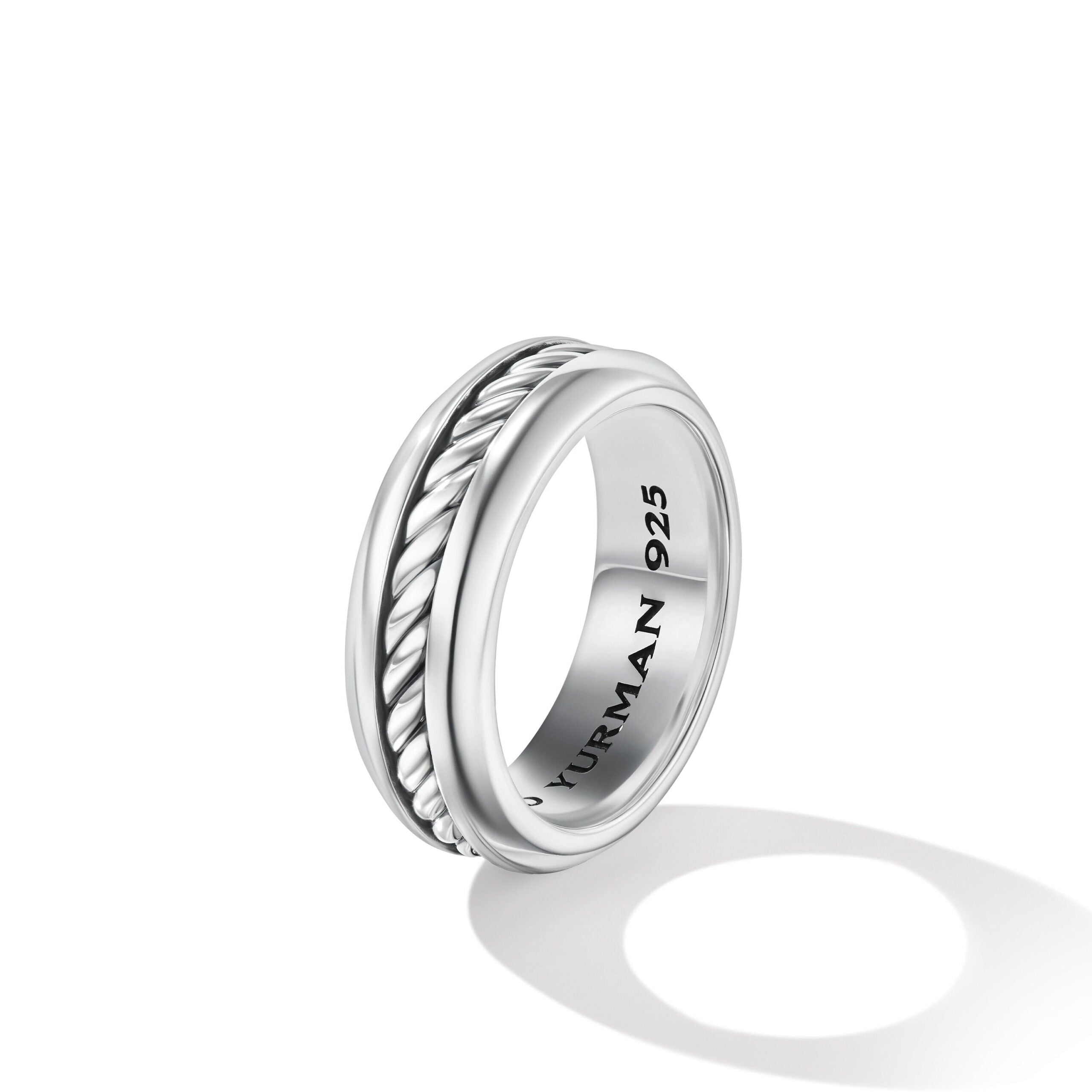 Cable Inset Band Ring in Sterling Silver, 8mm