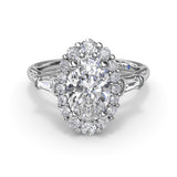 18K White Gold Diamond Baguette Halo Semi-Mount Engagement Ring