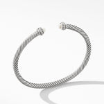 Classic Cable Bracelet in Sterling Silver with Pearls and Diamonds, 4mm