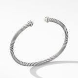 Classic Cable Bracelet in Sterling Silver with Pearls and Diamonds, 4mm
