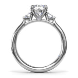 18K White Gold Brilliant Cut Three Stone Semi-Mount Engagement Ring