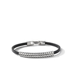 Chevron ID Bracelet  in Black Leather with Sterling Silver, 6.6mm