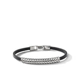 Chevron ID Bracelet  in Black Leather with Sterling Silver, 6.6mm