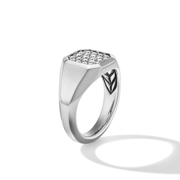 Streamline Signet Ring in Sterling Silver with Diamonds 14mm