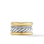 DY Mercer Multi Row Ring in Sterling Silver with 18K Yellow Gold and Diamonds, 14mm