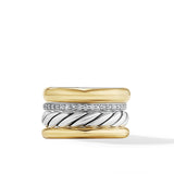 DY Mercer Multi Row Ring in Sterling Silver with 18K Yellow Gold and Diamonds, 14mm