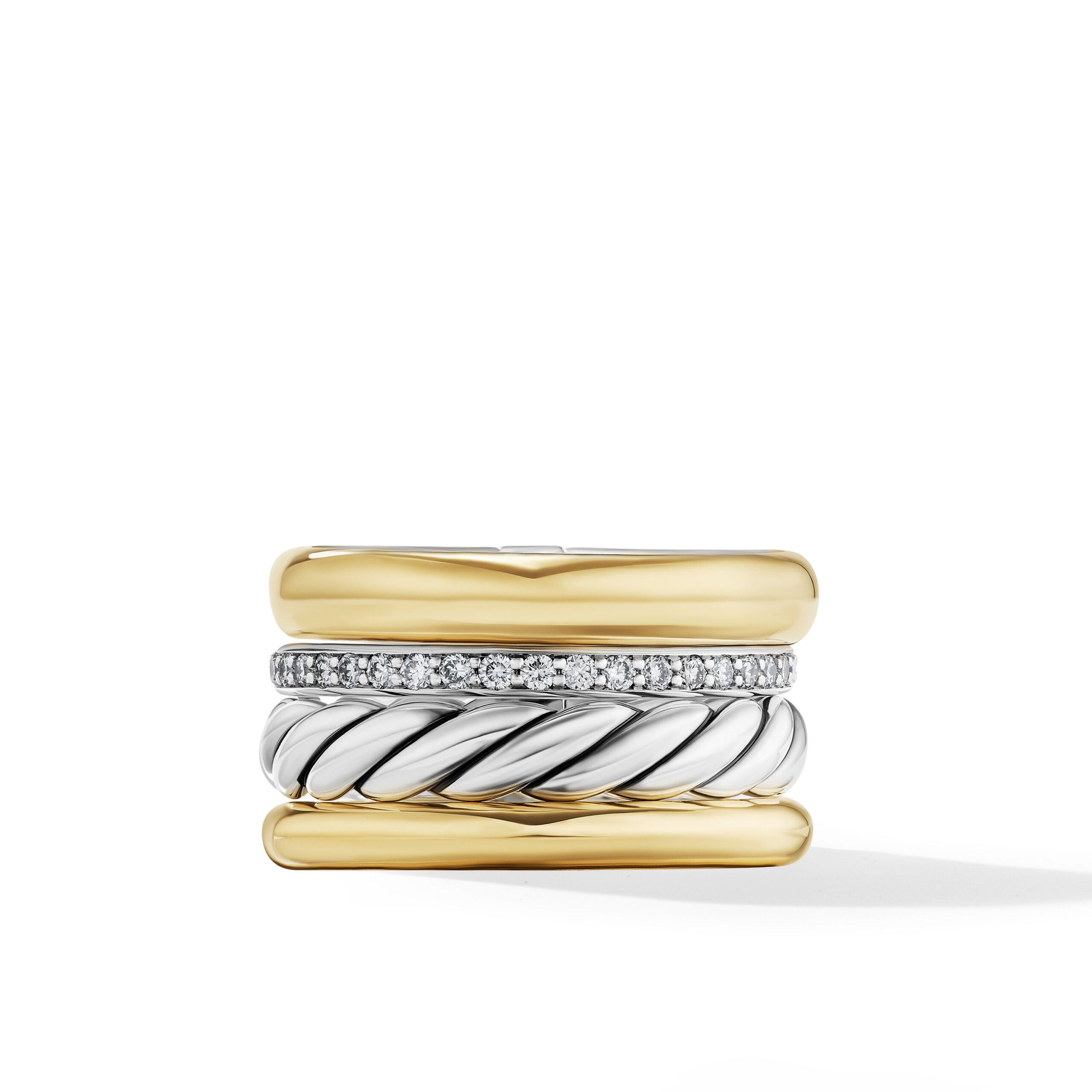DY Mercer Multi Row Ring in Sterling Silver with 18K Yellow Gold and Diamonds, 14mm