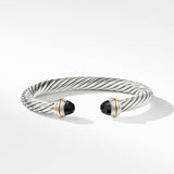 Classic Cable Bracelet in Sterling Silver with 14K Yellow Gold and Black Onyx, 7mm