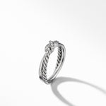 Petite X Ring in Sterling Silver with Diamonds, 4mm