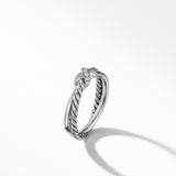 Petite X Ring in Sterling Silver with Diamonds, 4mm