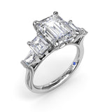 18K White Gold Bold Five-Stone Emerald-Cut Diamond Semi-Mount Engagement Ring