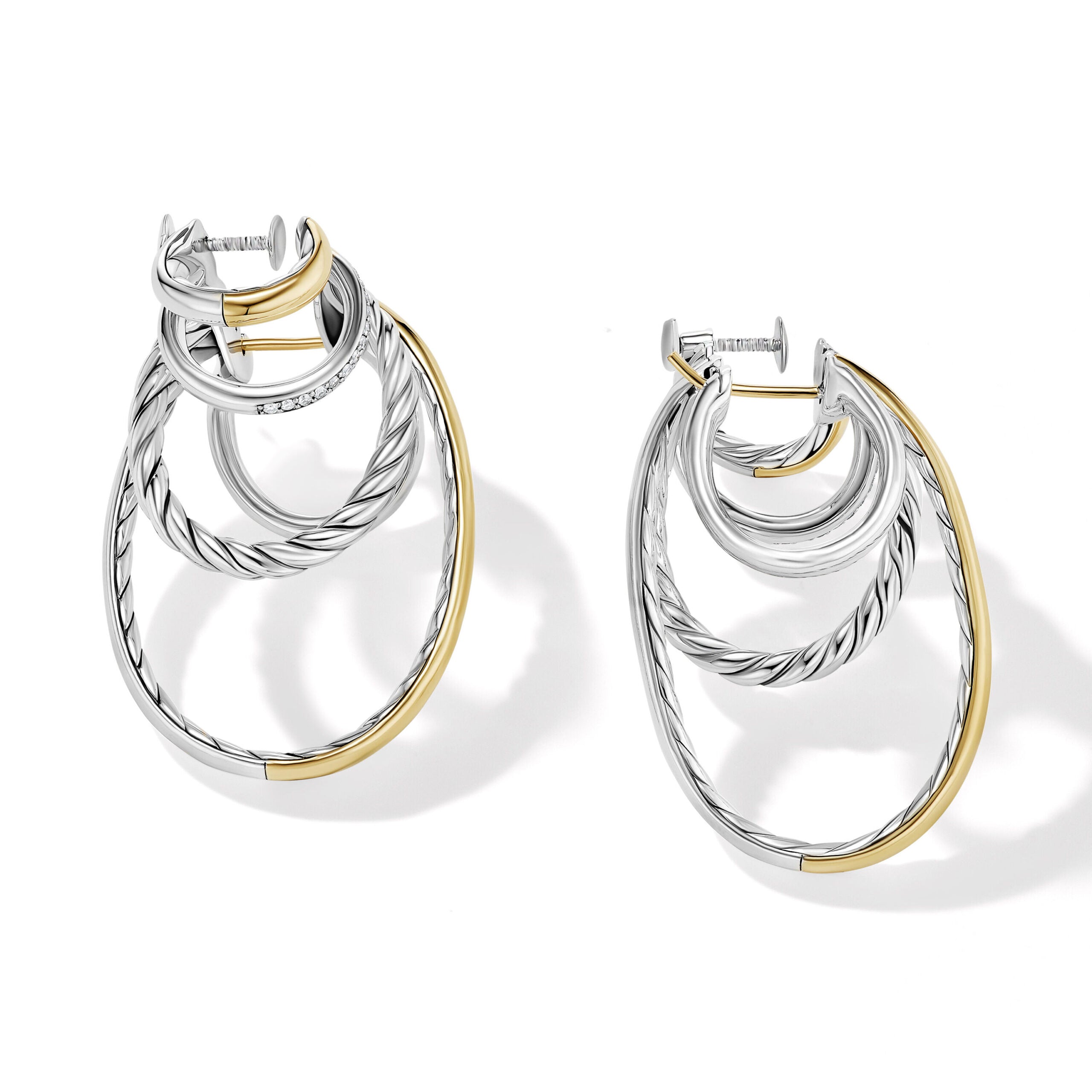 DY Mercer Multi Hoop Earrings in Sterling Silver with 18K Yellow Gold and Diamonds, 37.5mm