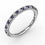 18K White Gold Delicate Sapphire and Diamond Shared-Prong Anniversary Band