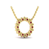 Adella Diamond and Ruby Open Starburst Circle Pendant Necklace in 18K Yellow Gold