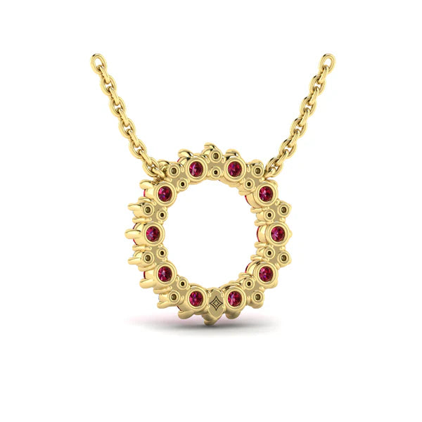 Adella Diamond and Ruby Open Starburst Circle Pendant Necklace in 18K Yellow Gold