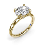 18K Yellow Gold East West Oval Solitaire Diamond Semi-Mount Engagement Ring
