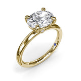 18K Yellow Gold East West Oval Solitaire Diamond Semi-Mount Engagement Ring