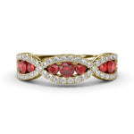 18K Yellow Gold Crossover Ruby and Diamond Wedding Band