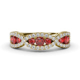 18K Yellow Gold Crossover Ruby and Diamond Wedding Band