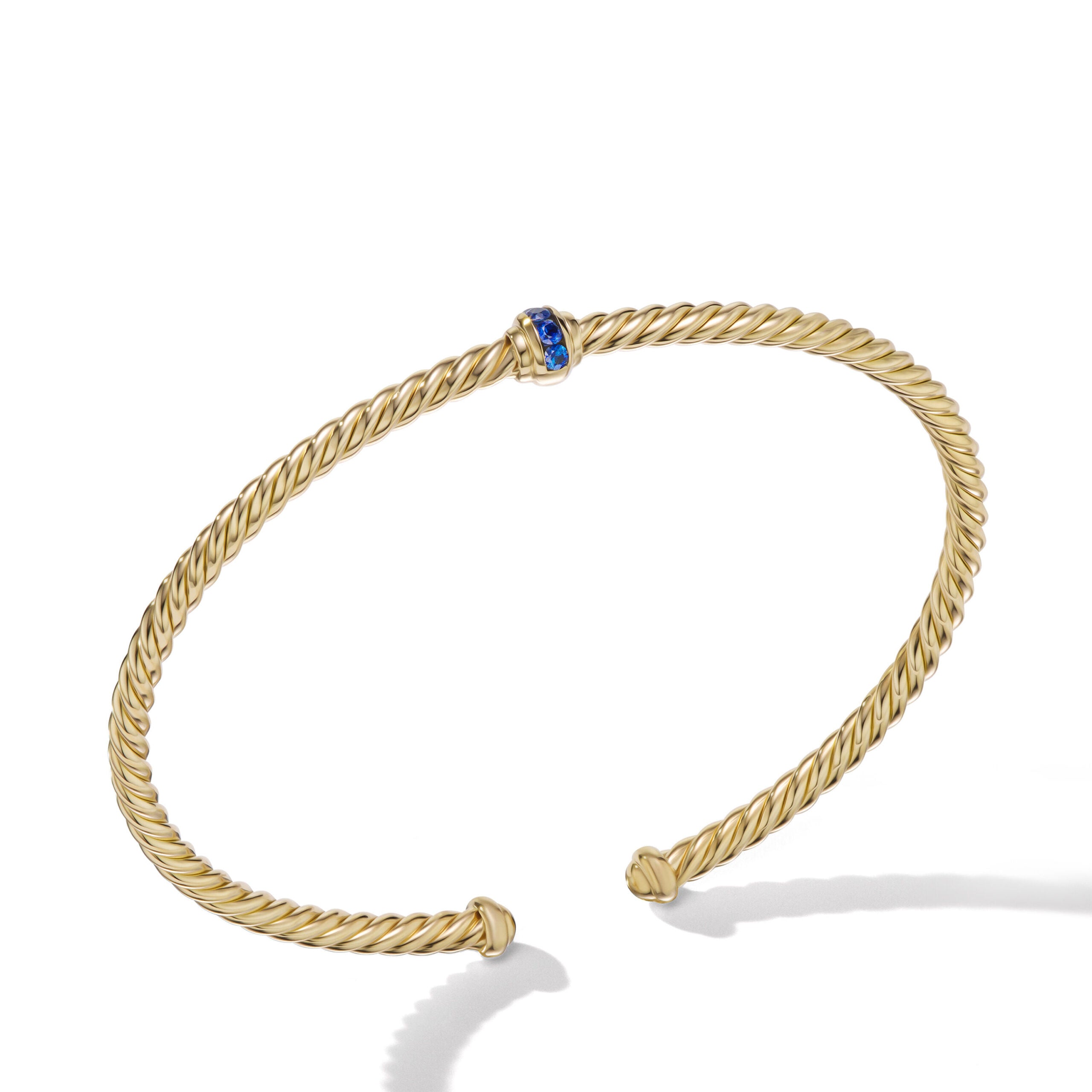 Classic Cablespira® Station Bracelet in 18K Yellow Gold with Pavé Blue Sapphires, 3mm