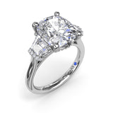 18K White Gold Three Stone Trapezoid Diamond Semi-Mount Engagement Ring