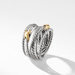 Double X Crossover Ring in Sterling Silver with 18K Yellow Gold, 13mm