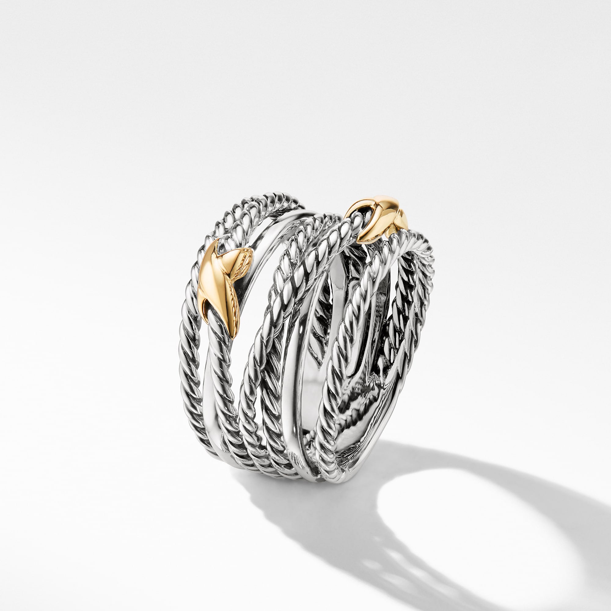 Double X Crossover Ring in Sterling Silver with 18K Yellow Gold, 13mm