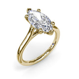 18K Yellow Gold Sparkling Marquise Solitaire Diamond Semi-Mount Engagement Ring