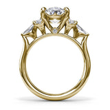 18K Yellow Gold Oval Diamond Semi-Mount Engagement Ring with Tapered Baguettes