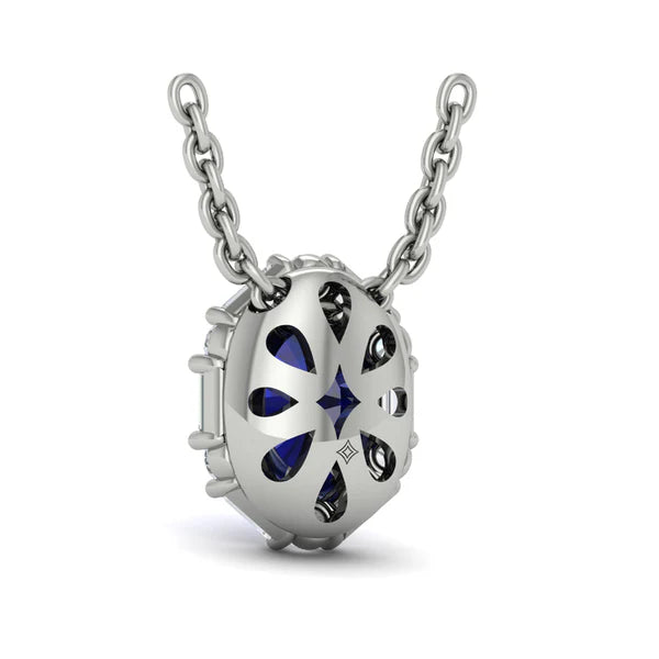 Adella Oval Sapphire and Diamond Baguette Pendant Necklace in 18K White Gold