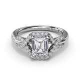 18K White Gold Emerald Love Knot Diamond Semi-Mount Engagement Ring