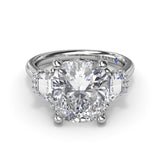 18K White Gold Three Stone Trapezoid Diamond Semi-Mount Engagement Ring
