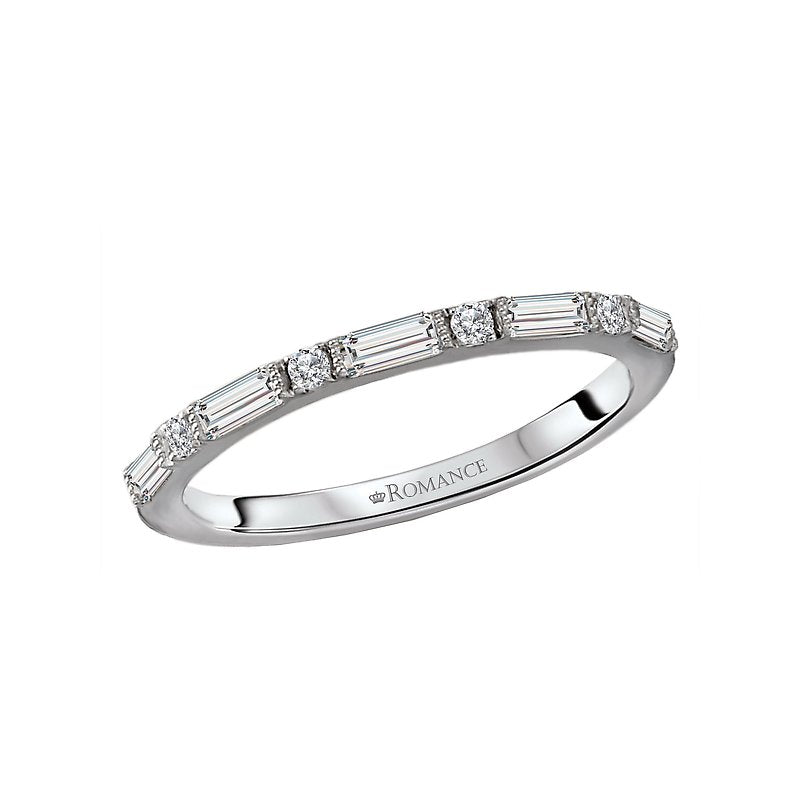 14K White Gold Round and Baguette Diamond Wedding Band