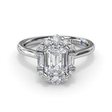 18K White Gold Graduated Halo Emerald Diamond Semi-Mount Engagement Ring