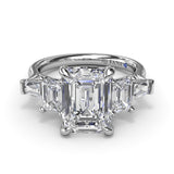 18K White Gold Bold Five-Stone Emerald-Cut Diamond Semi-Mount Engagement Ring