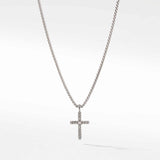 Classic Cable Cross Necklace in Sterling Silver with Center Diamond, 24.3mm