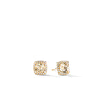 Petite Chatelaine® Pavé Bezel Stud Earrings in 18K Yellow Gold with Champagne Citrine and Diamonds, 5mm