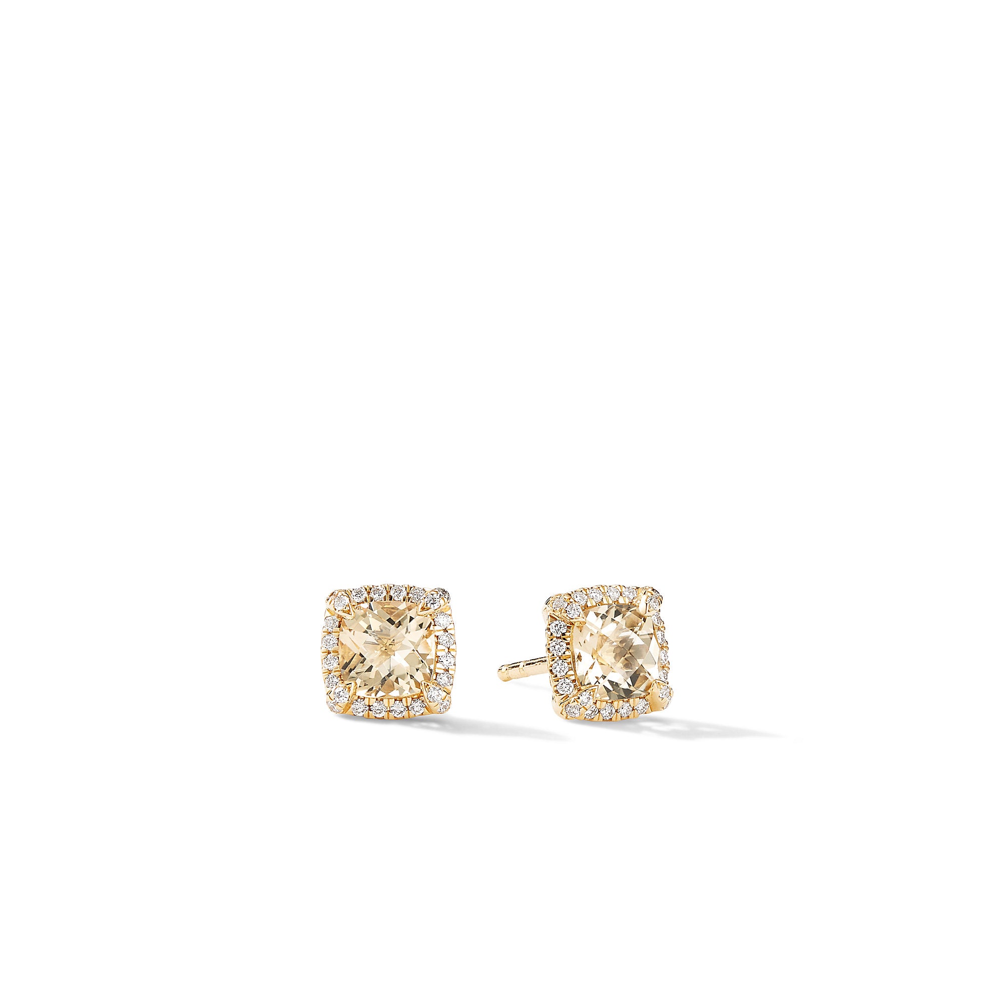 Petite Chatelaine® Pavé Bezel Stud Earrings in 18K Yellow Gold with Champagne Citrine and Diamonds, 5mm