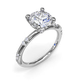 18K White Gold Milgrain Knife-Edge Round Diamond Semi-Mount Engagement Ring