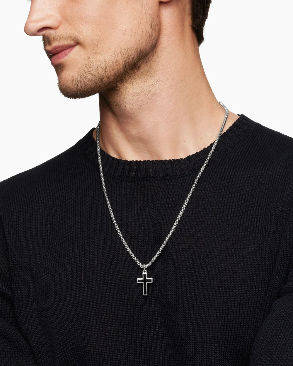 EXOTIC STONE CROSS Sterling Silver with Black Onyx, 23mm