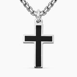 EXOTIC STONE CROSS Sterling Silver with Black Onyx, 23mm