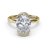 18K Yellow Gold Half Bezel Oval Diamond Semi-Mount Engagement Ring
