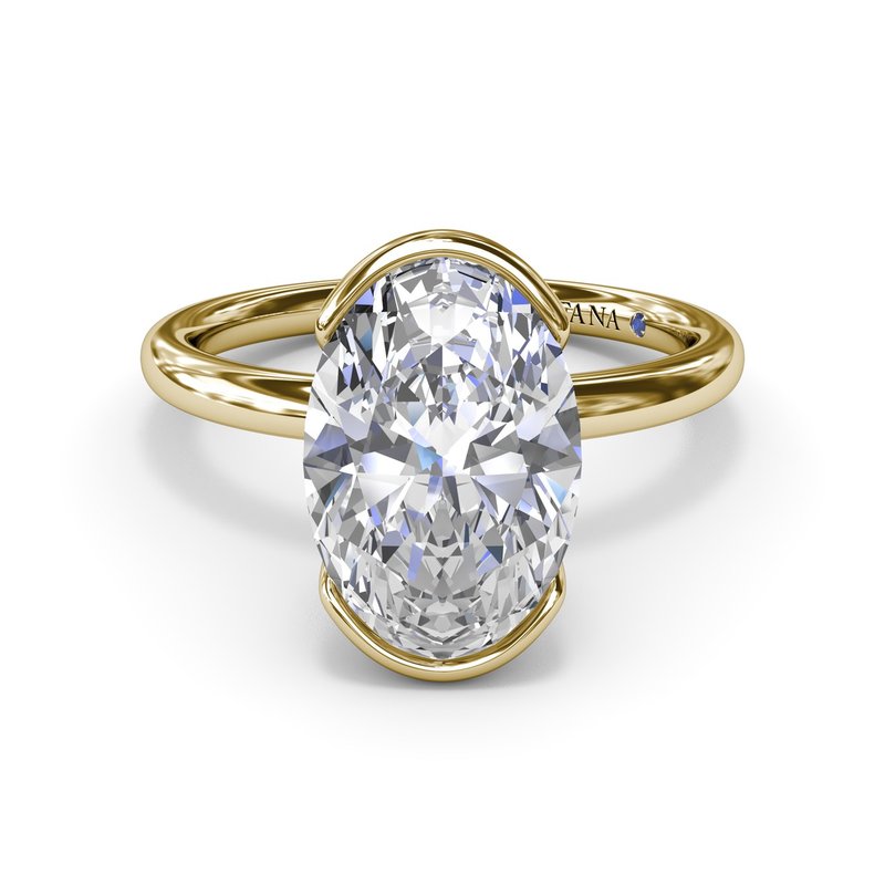 18K Yellow Gold Half Bezel Oval Diamond Semi-Mount Engagement Ring