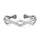 Zig Zag Stax Two Row Cuff Bracelet in Sterling Silver with Diamonds, 13mm
